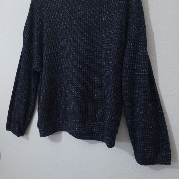 Tommy Hilfiger Sweater Top Womens Small Navy Blue Waffle Thermal Knit Round Neck - Picture 6 of 11